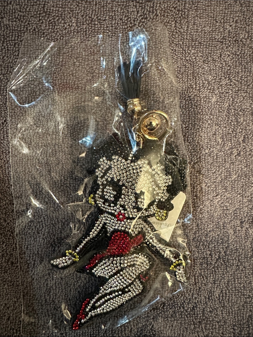Crystal-Embellished Black and Red Charm Keychain